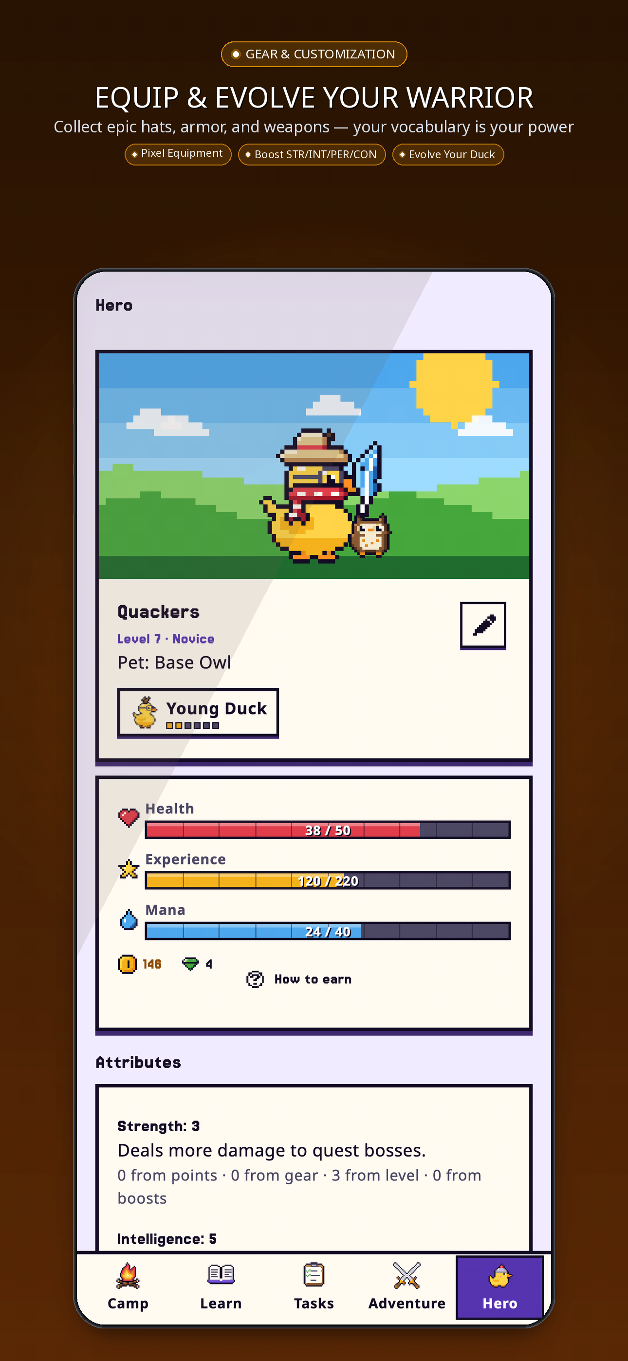 LinguaDuck 2.1 — Equip & evolve your warrior