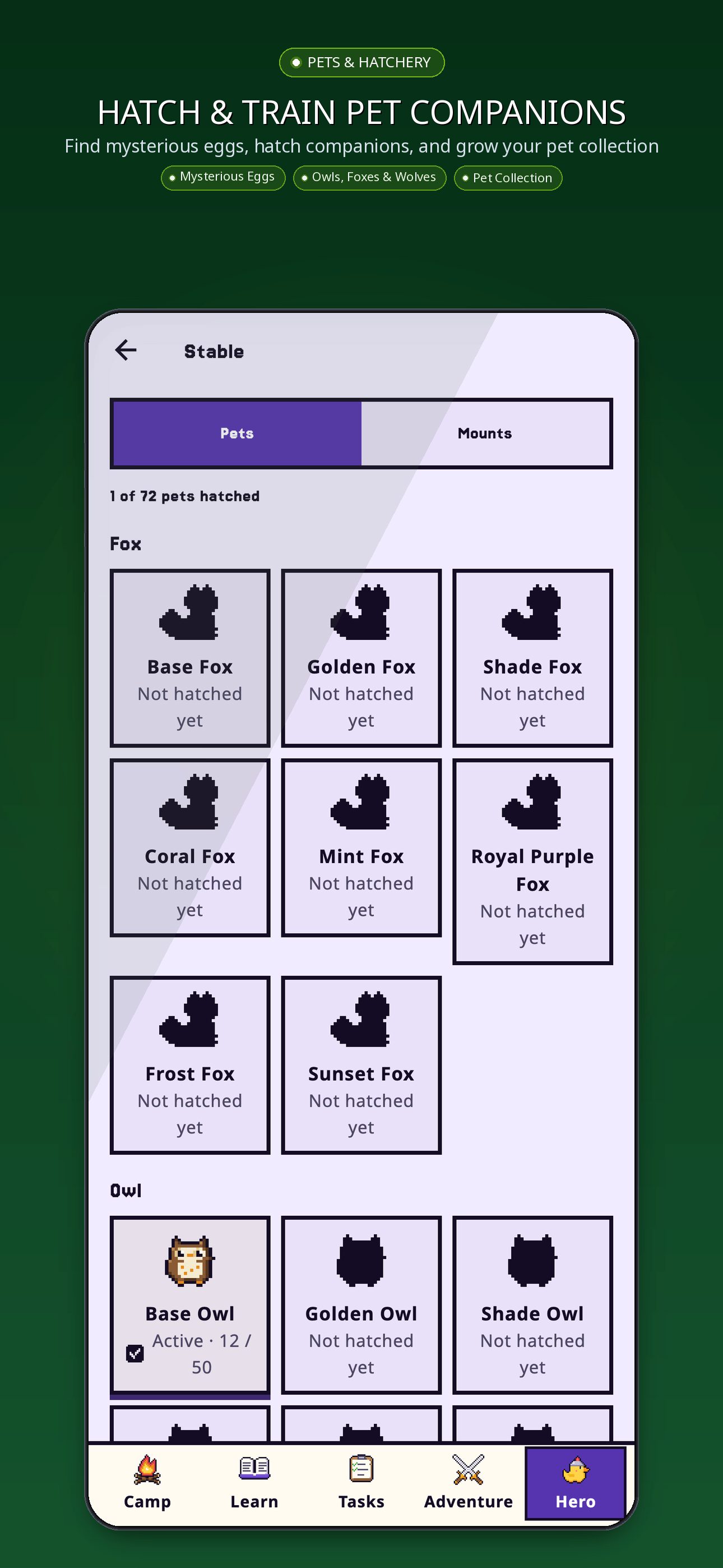 LinguaDuck 2.1 — Hatch & train pet companions