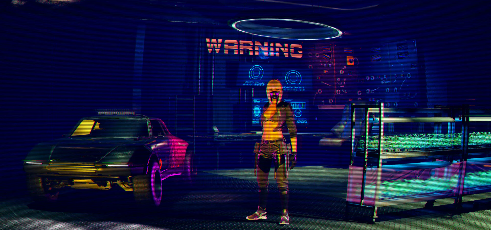 The garage hub — walk around, pick a character and a car