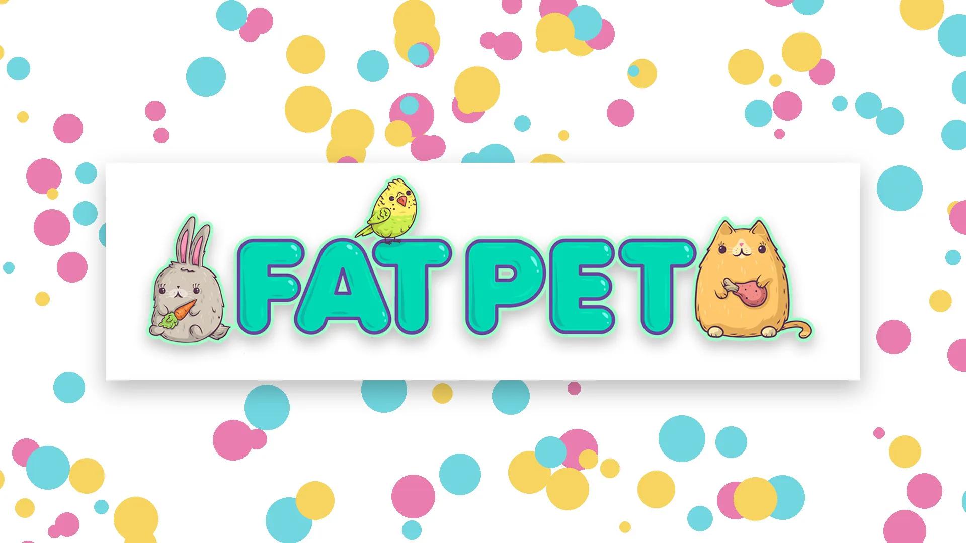 The FatPet logo — a rabbit, a budgie and a cat around the name — on a polka-dot background