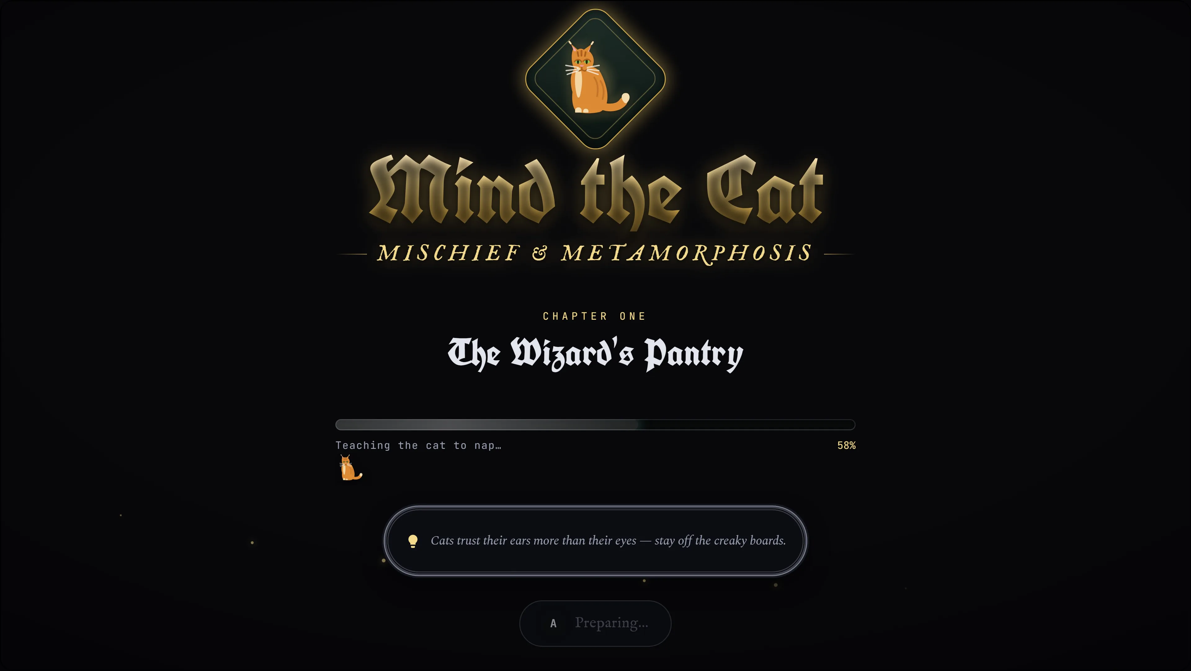 Mind the Cat UI design: Loading screen with a hint
