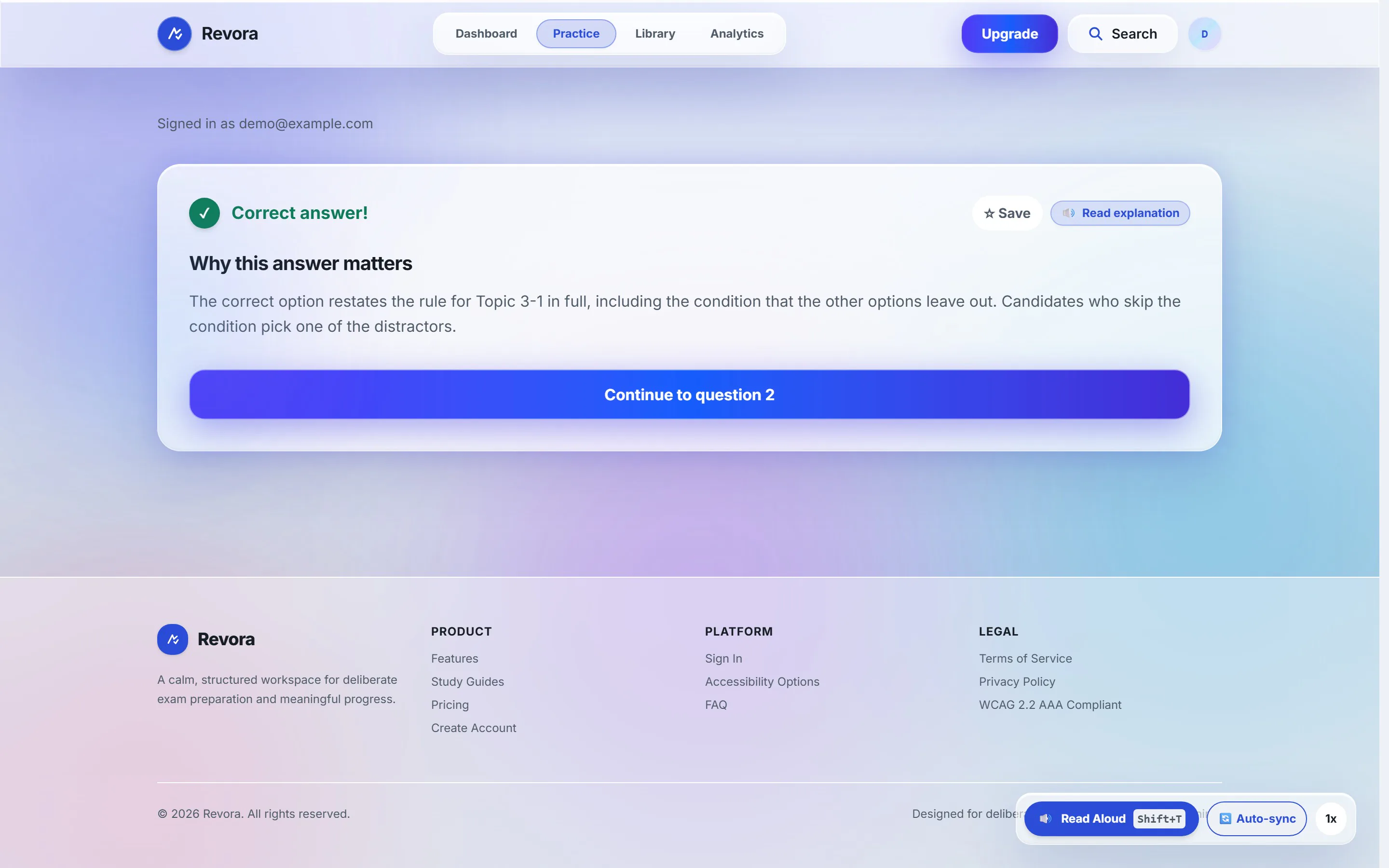 Revora: Feedback after each answer, with the reasoning behind it