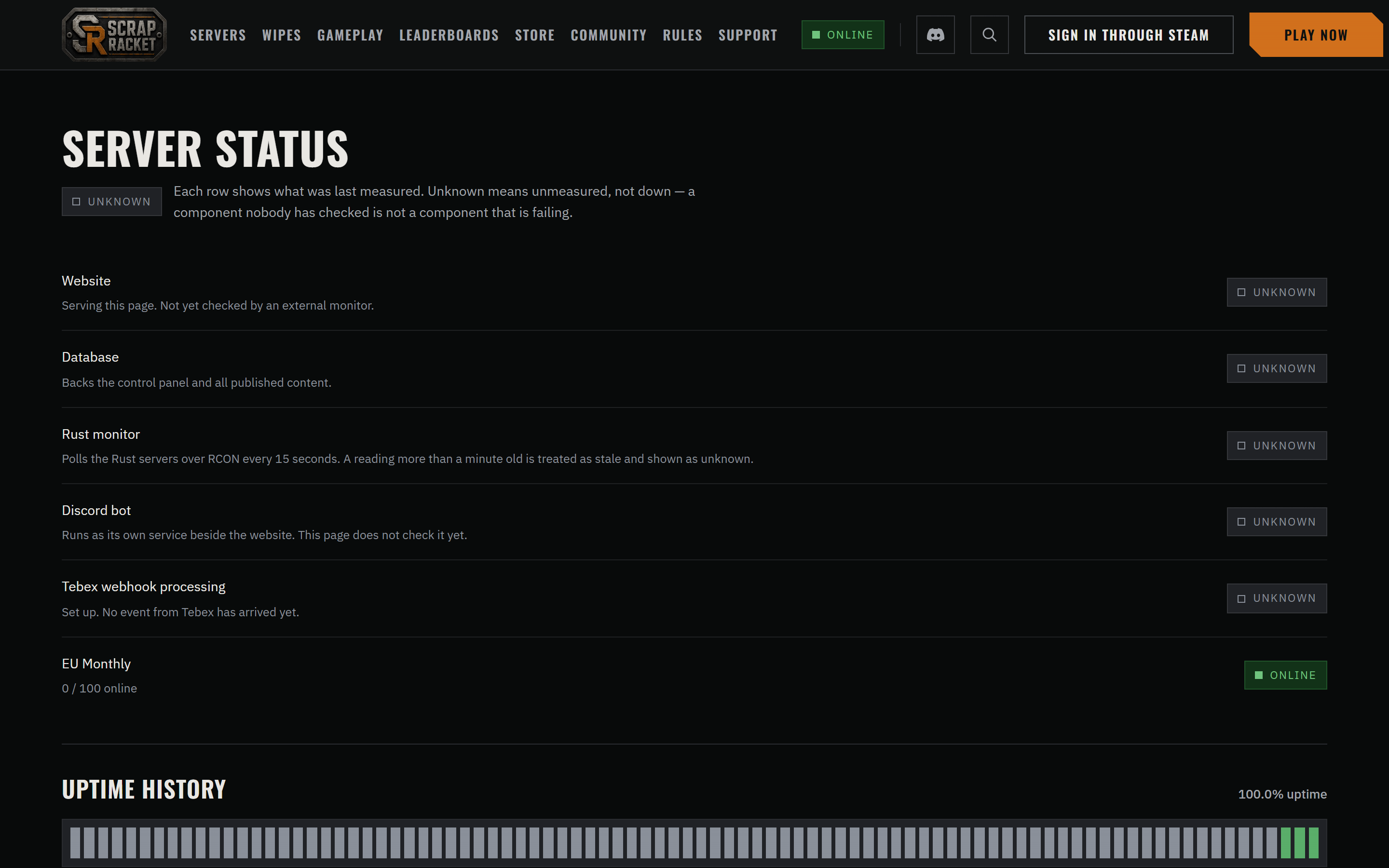 Status — live readings and 90-day uptime