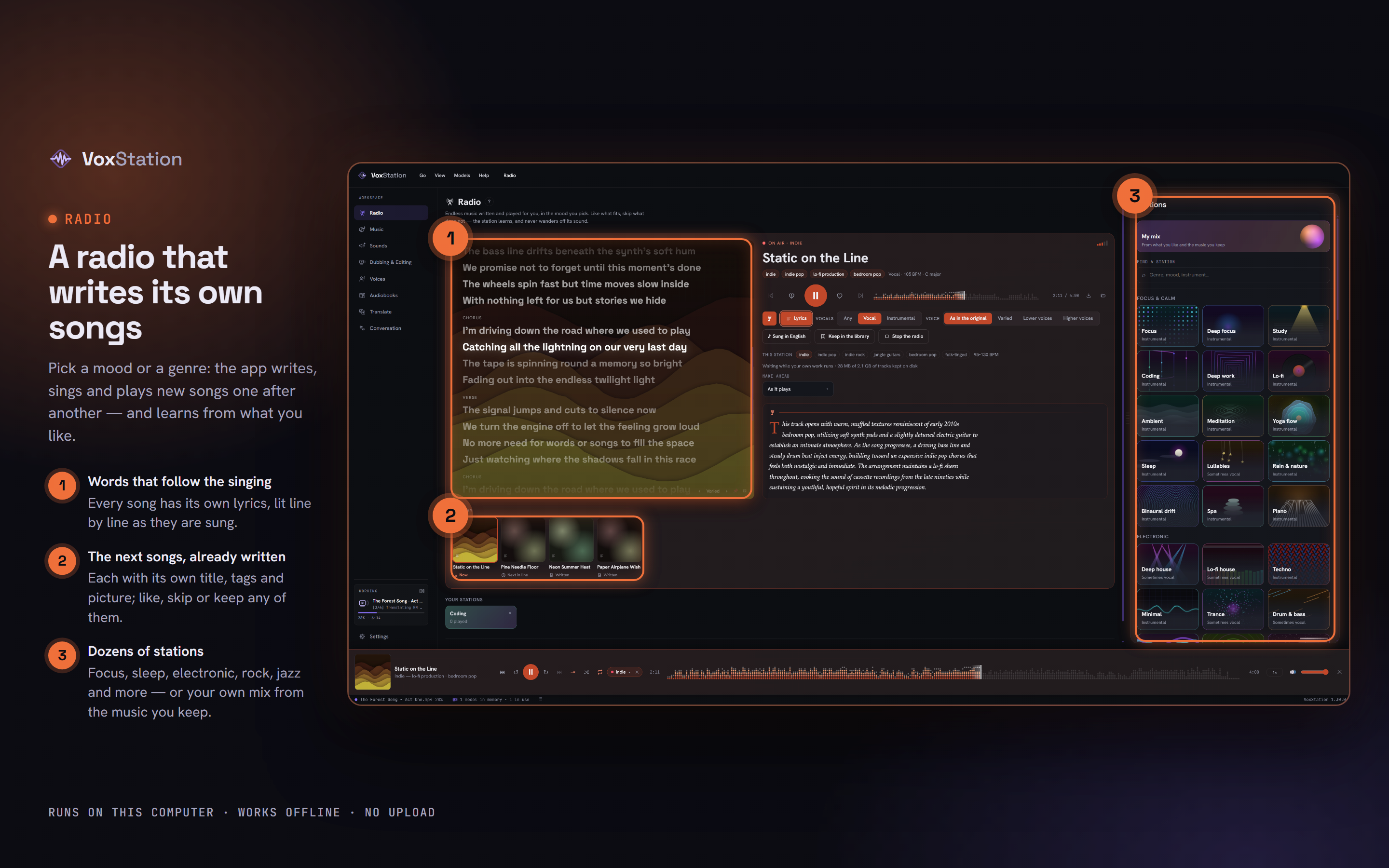 VoxStation: A radio that writes its own songs