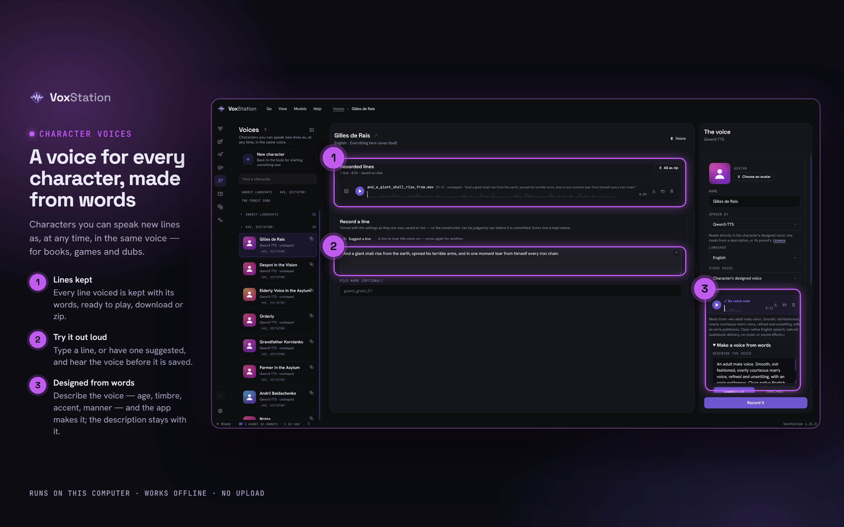 VoxStation: A voice for every character, made from words
